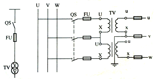 兩個(gè)單相電壓互感器V/V接線 兩個(gè)單相電壓互感器V/V接線