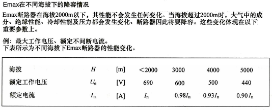 Emax開(kāi)關(guān)在不同海拔條件下的降容情況 Emax開(kāi)關(guān)在不同海拔條件下的降容情況