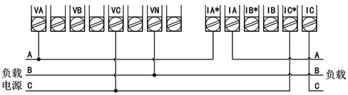 采用無(wú)PT，無(wú)CT方式的電能質(zhì)量分析儀接線圖